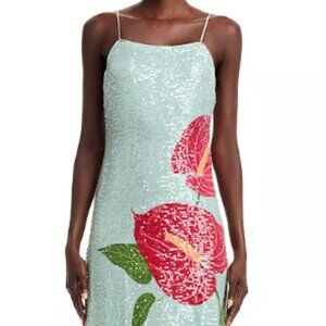 FARM Rio Anthurium Flowers Sequined Slip Dress